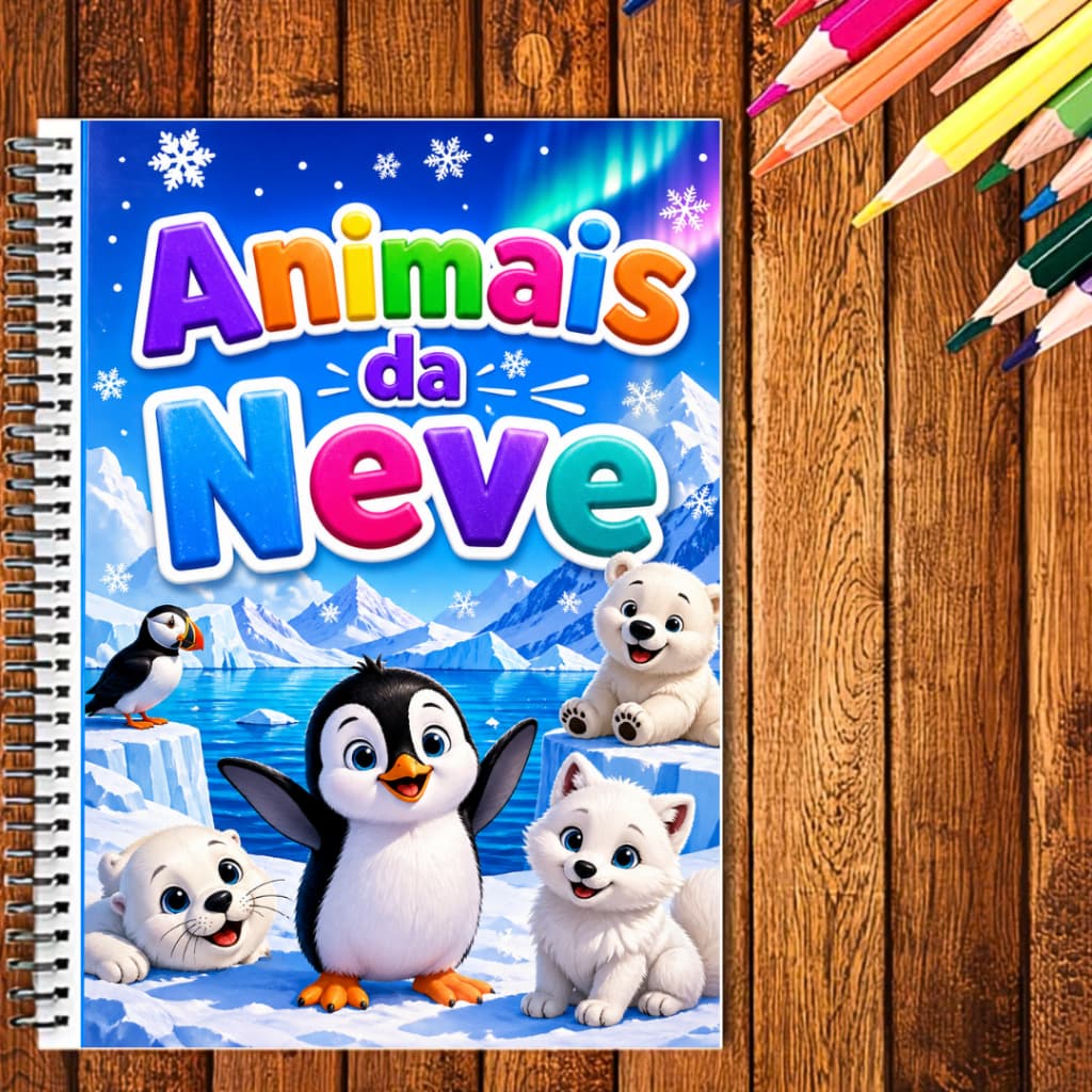 Caderno de Colorir Infantil  Animais da Floresta de Neve Encadernação Espiral A4