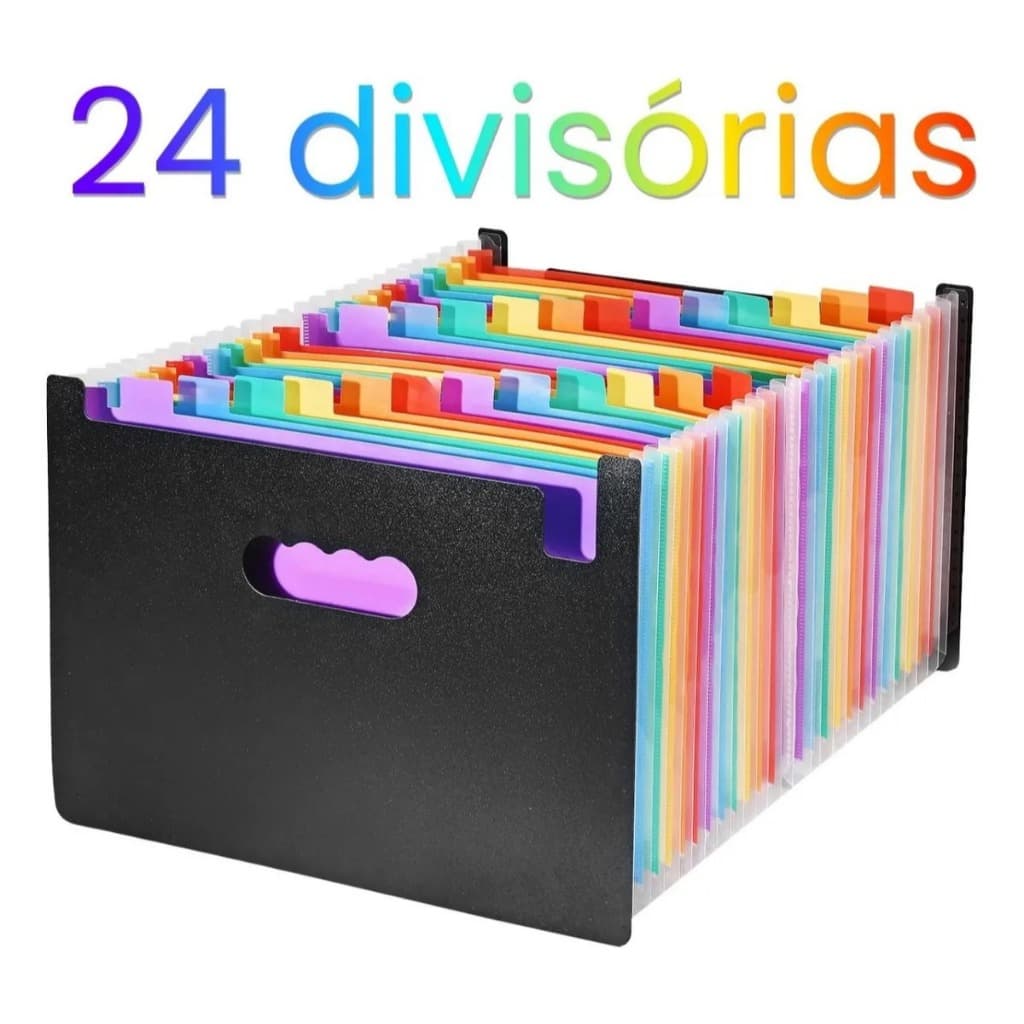 Pasta Arquivo Organizadora Expansível Divisórias Documentos 24/12 divisorias