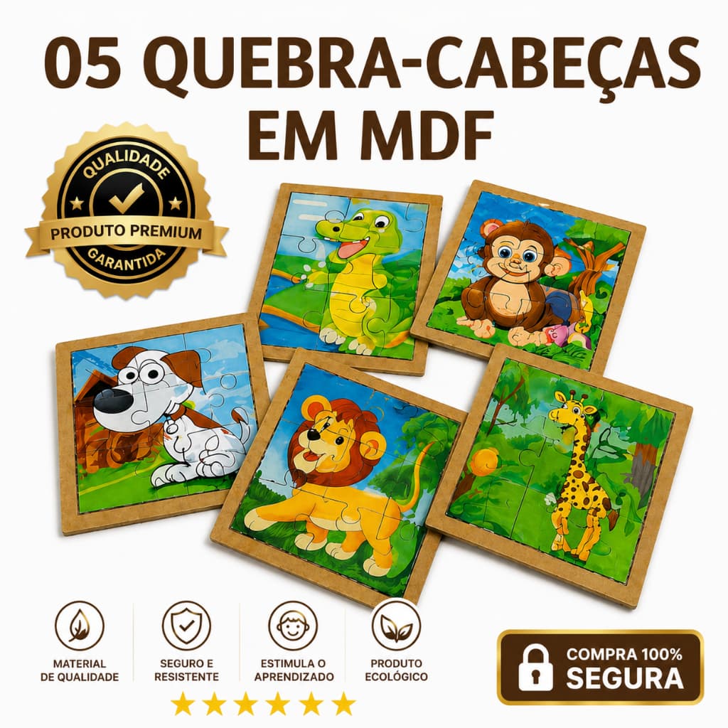 KIT 5 QUEBRA CABEÇA MDF BRINQUEDO MONTESSORI