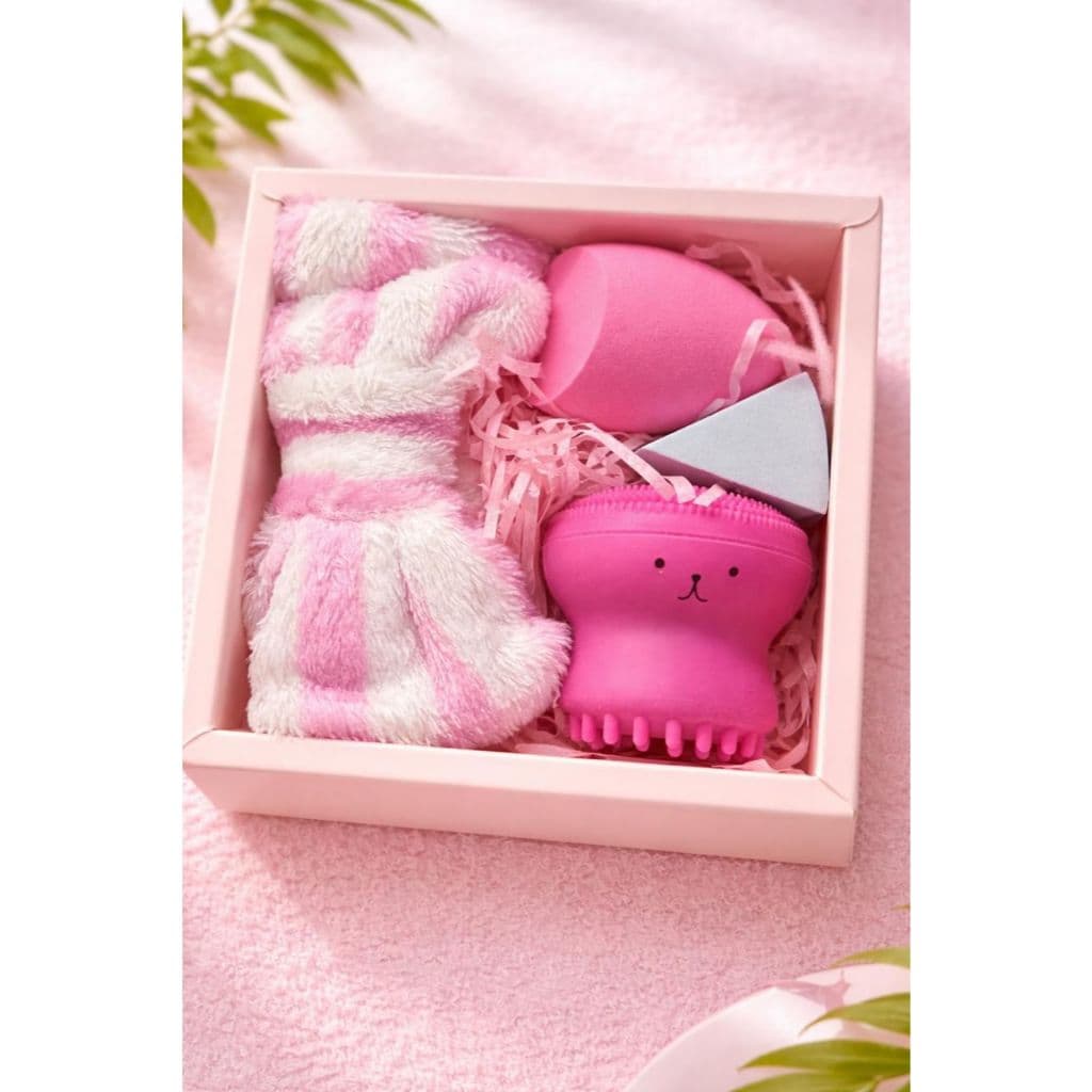 Kit Skincare Presente Esponja Maquiagem Limpador Facial Silicone Faixa Cabelo