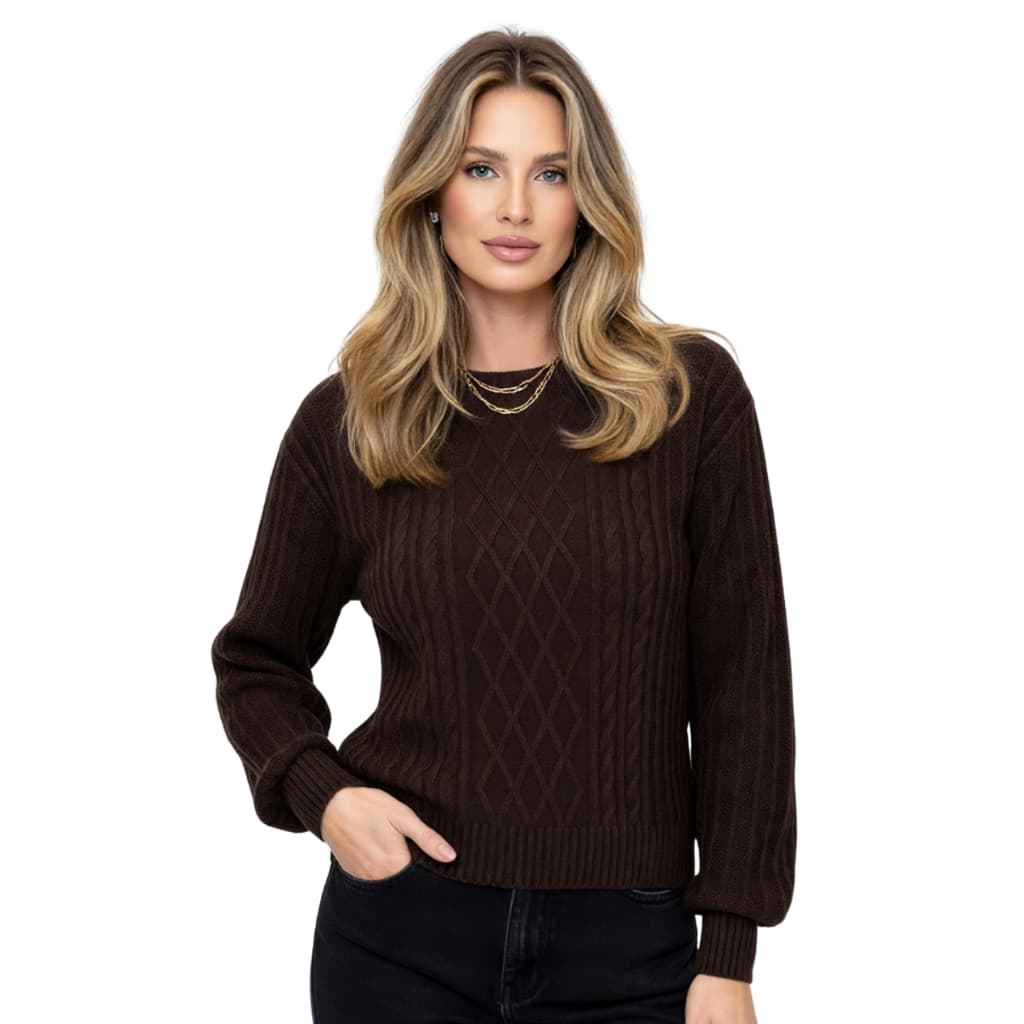 Blusa Feminina Suéter Tricot Poliéster Manga Longa Inverno
