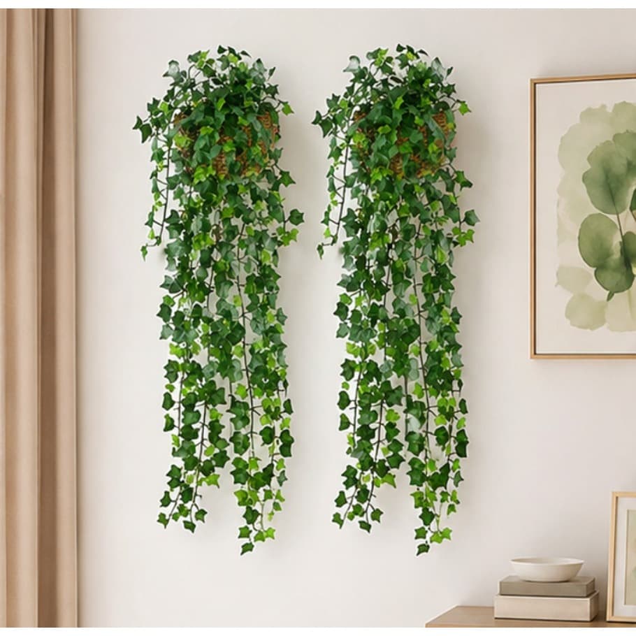 1 Kit Vaso Trançado + 2 Planta Pendurada Verde Parede Varanda Enfeite Caida Enfeite