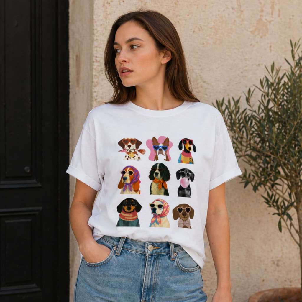 Camiseta Feminina Dog Estiloso Cachorro Minimalista T-shirt Algodão