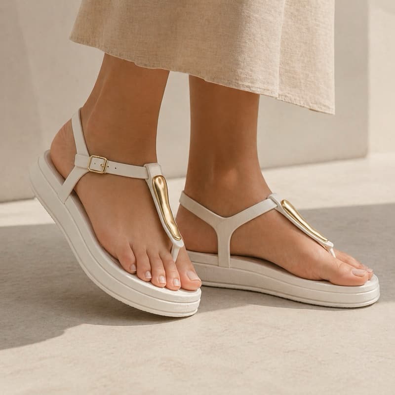 Sandália Feminina Confortável Fivela Ajustável com Detalhe Metalizado Casual Elegante