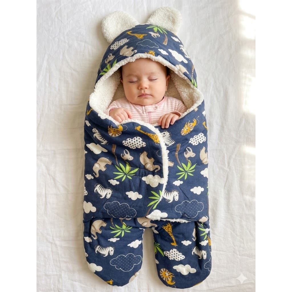 Saco de Dormir Bebe Ursinho com Sherpa Inverno Menina e Menino Charutinho Enrolar o Bebe fofinho Varias Estampas