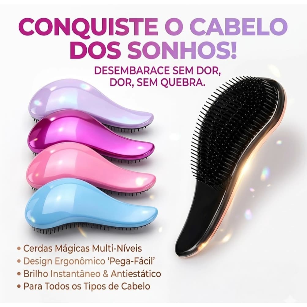 Escova Mágica – Desembaraço Suave e Sem Quebra!