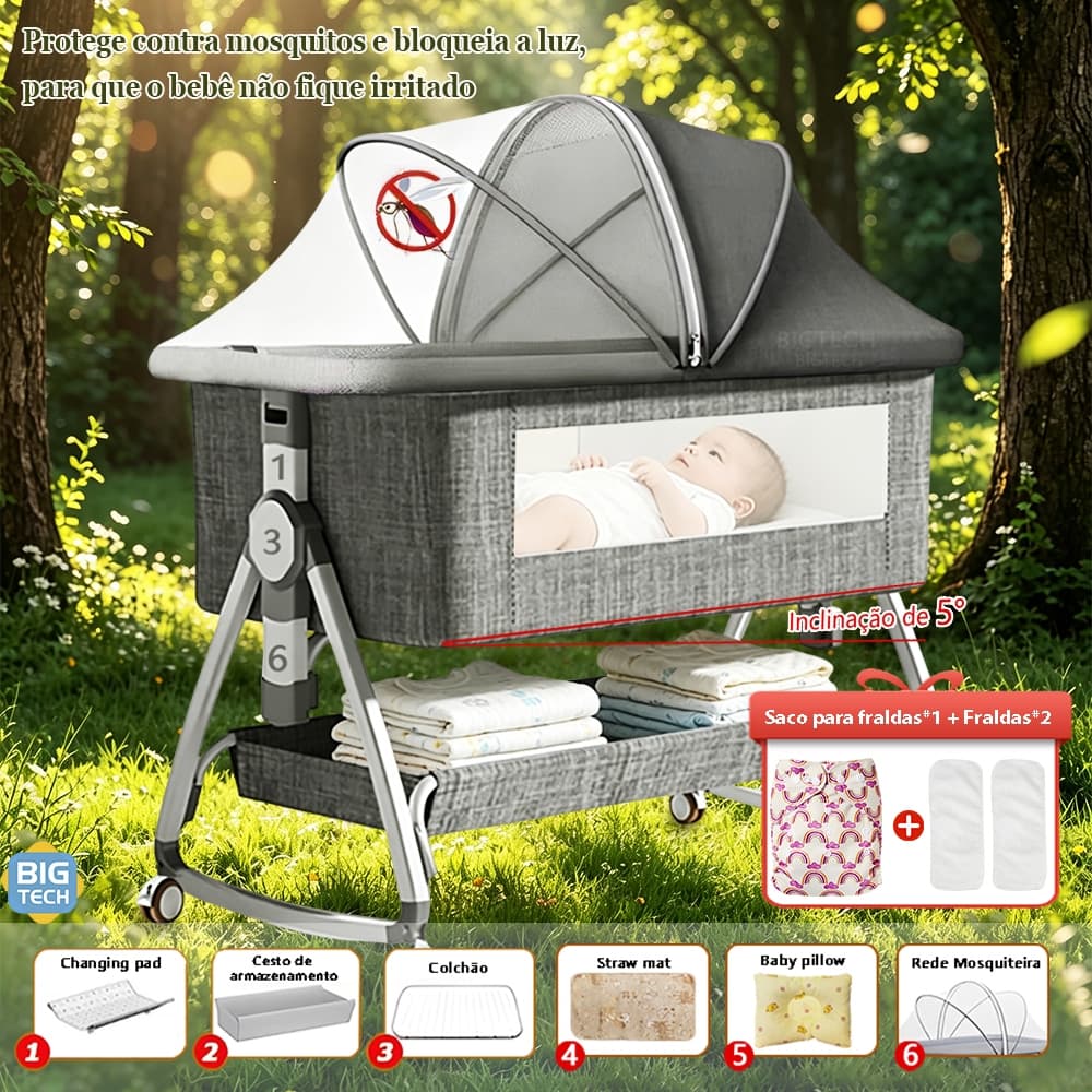 Berço Portátil Com Mosquiteiro Kit Berço Luxo Multifuncional Com Colchão Chiqueirinho
