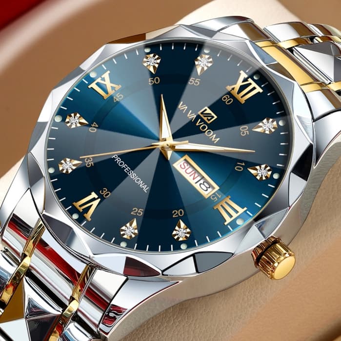 Men's Watch 2733 Calendar Watch Waterproof Quartz Stainless Steel Formal Blue + Presente de Encontro