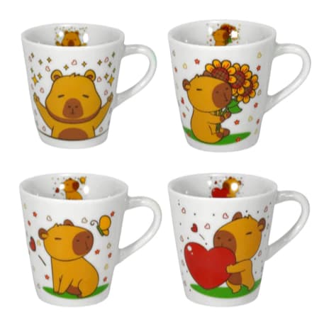 Kit 12 Xicaras para Cafe 120ml Capivara Porcelana Decorada Decoração Cozinha