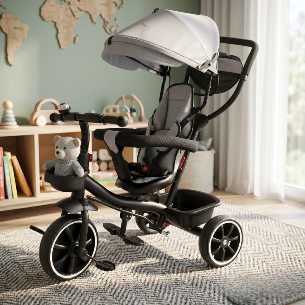 Triciclo Infantil 3 em 1 com Capota Solar Multifuncional Com Empurrador - Carrinho Adaptável