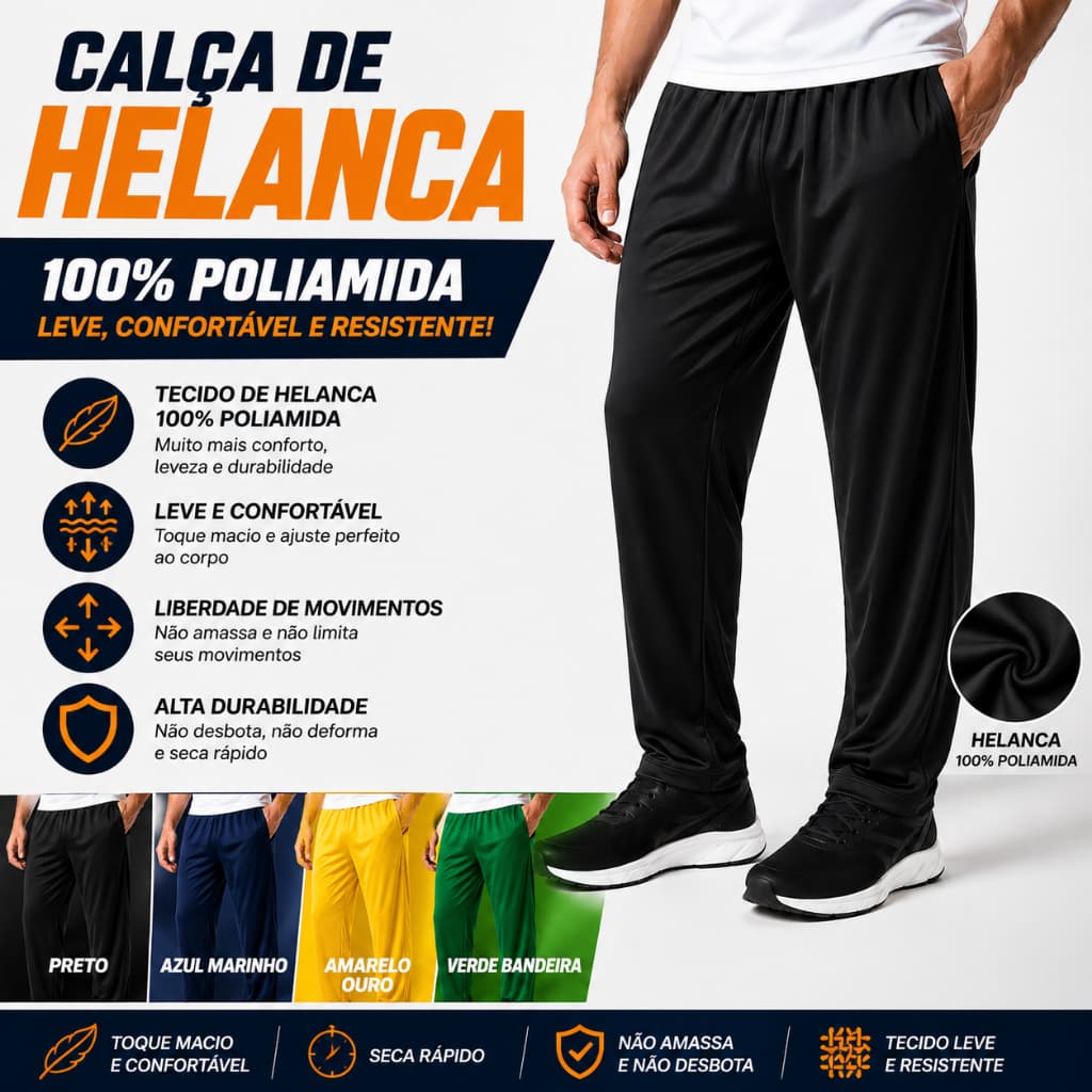 Calça Esportiva 100% Poliamida | Lisa | Masculina Feminina | Confortável | Leve | Academia Dia a Dia