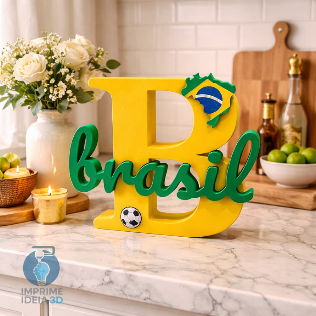Letreiro Decorativo Brasil Copa do Mundo 3D Seleção Brasileira Enfeite/ Presente REF155