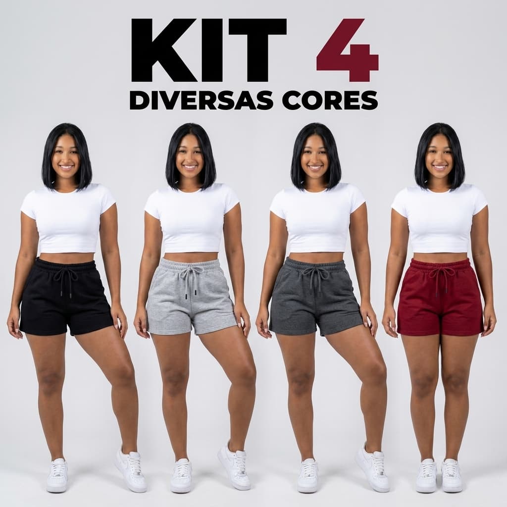 kit com 4 Shorts de Moletom PP ao EG - Estilo e Conforto em uma peça feminino
