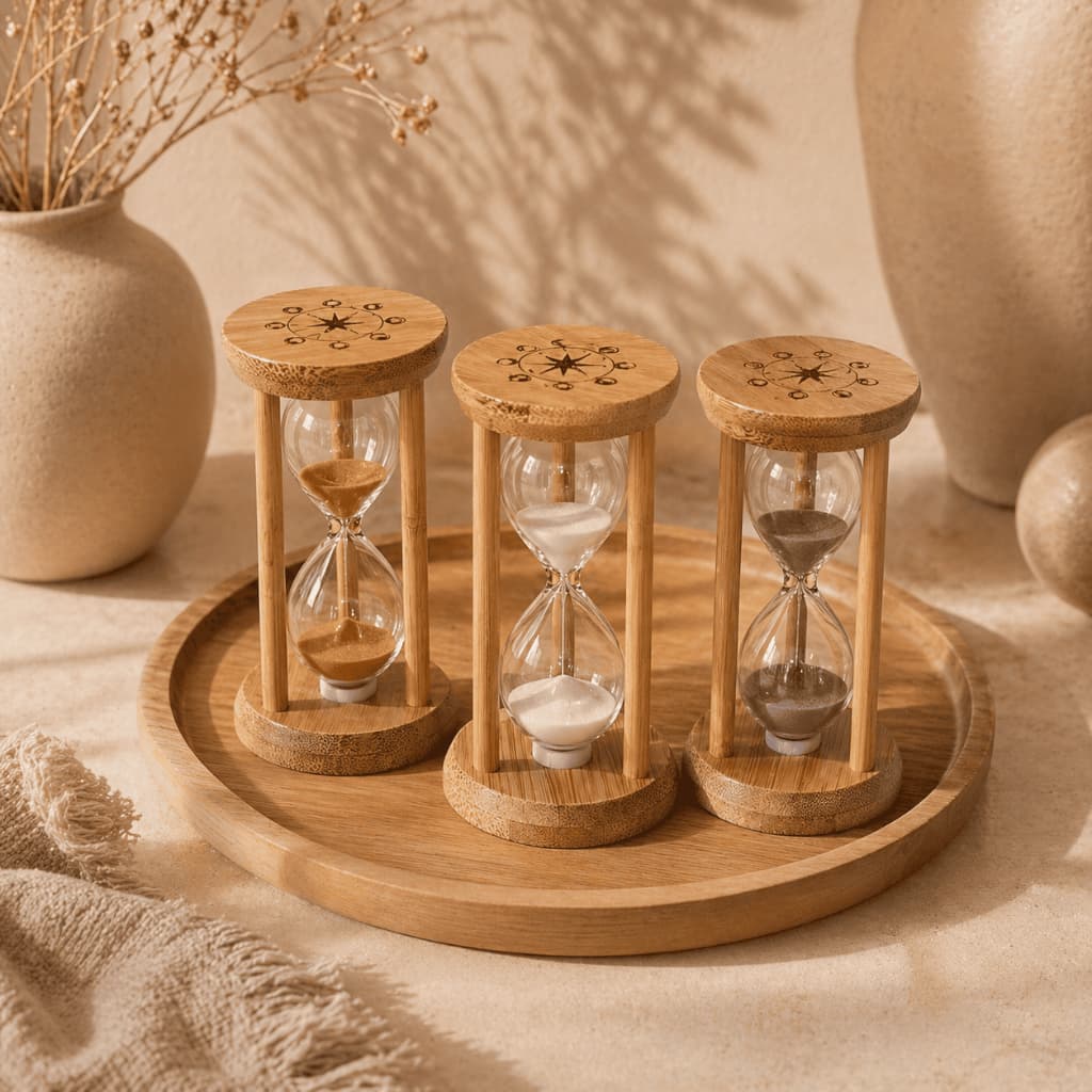 Ampulheta de Bambu 5 Minutos Decorativa Timer de Areia Mesa Estudo Foco e Pomodoro