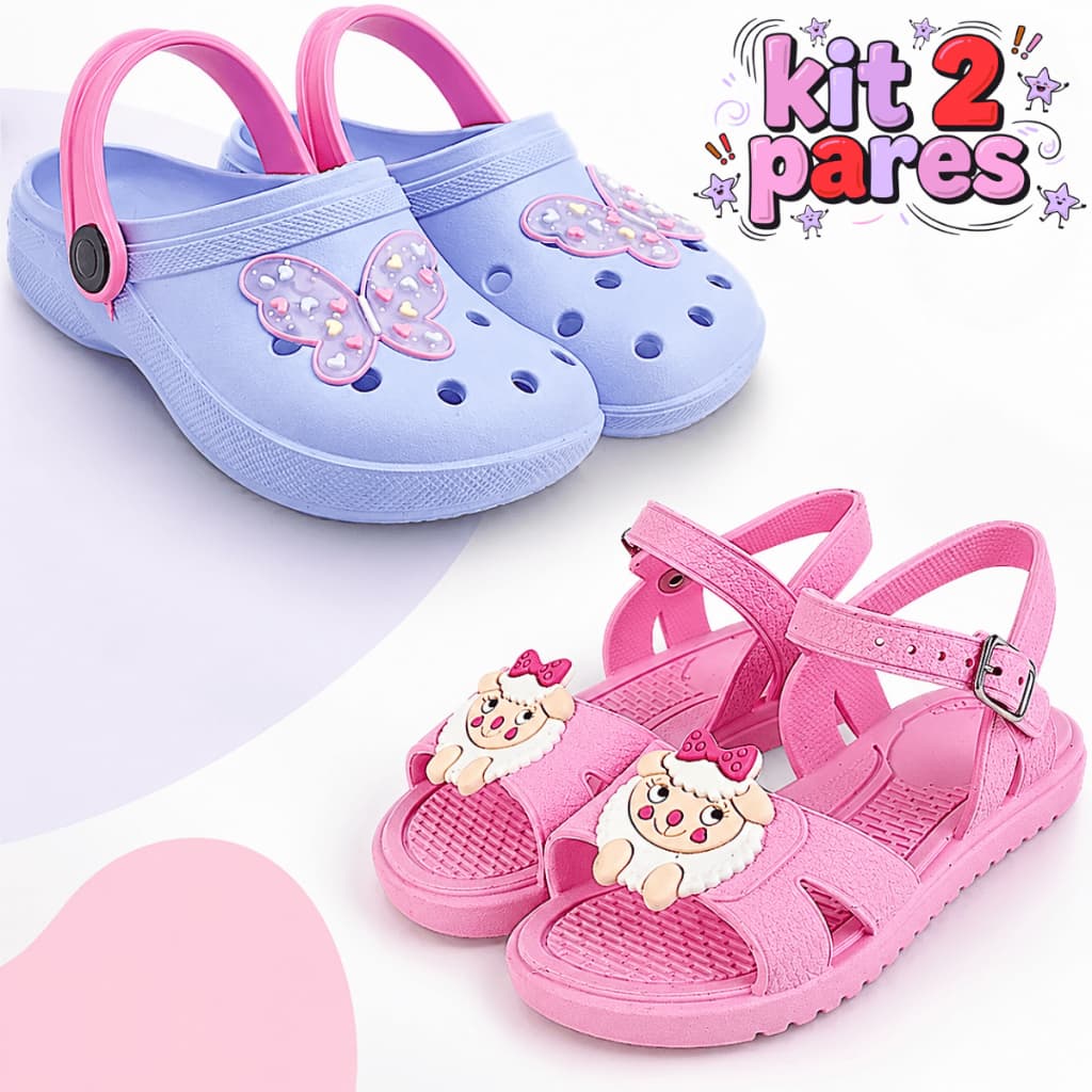 Kit 2 Pares Sandália Babuche Infantil Menina