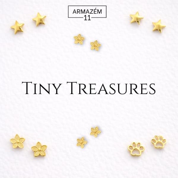 Brincos Banhados a Ouro: Coleção Tiny Treasures Coração Torcido - PP a M - Todos os Furos