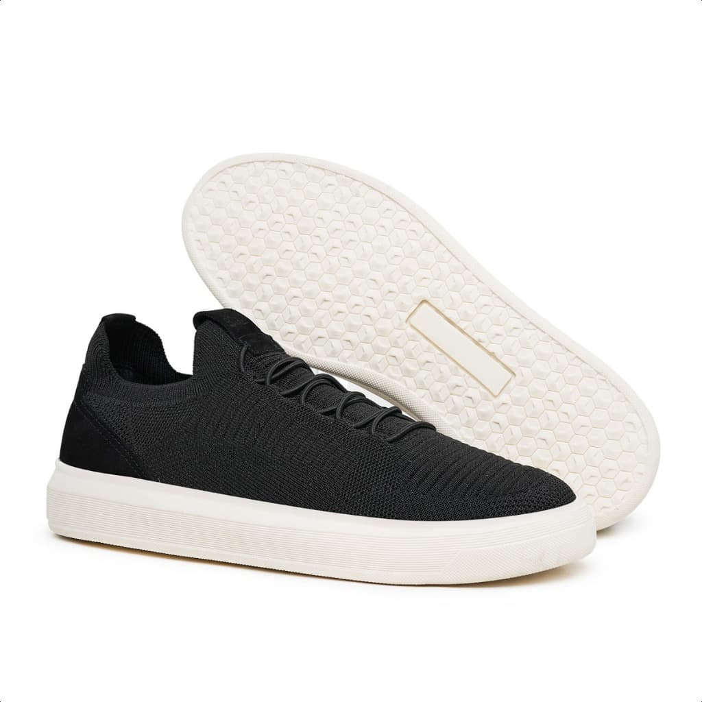 Sapatênis Masculino Knit Casual Urbano Leve Com Couro Confortável Dia a Dia