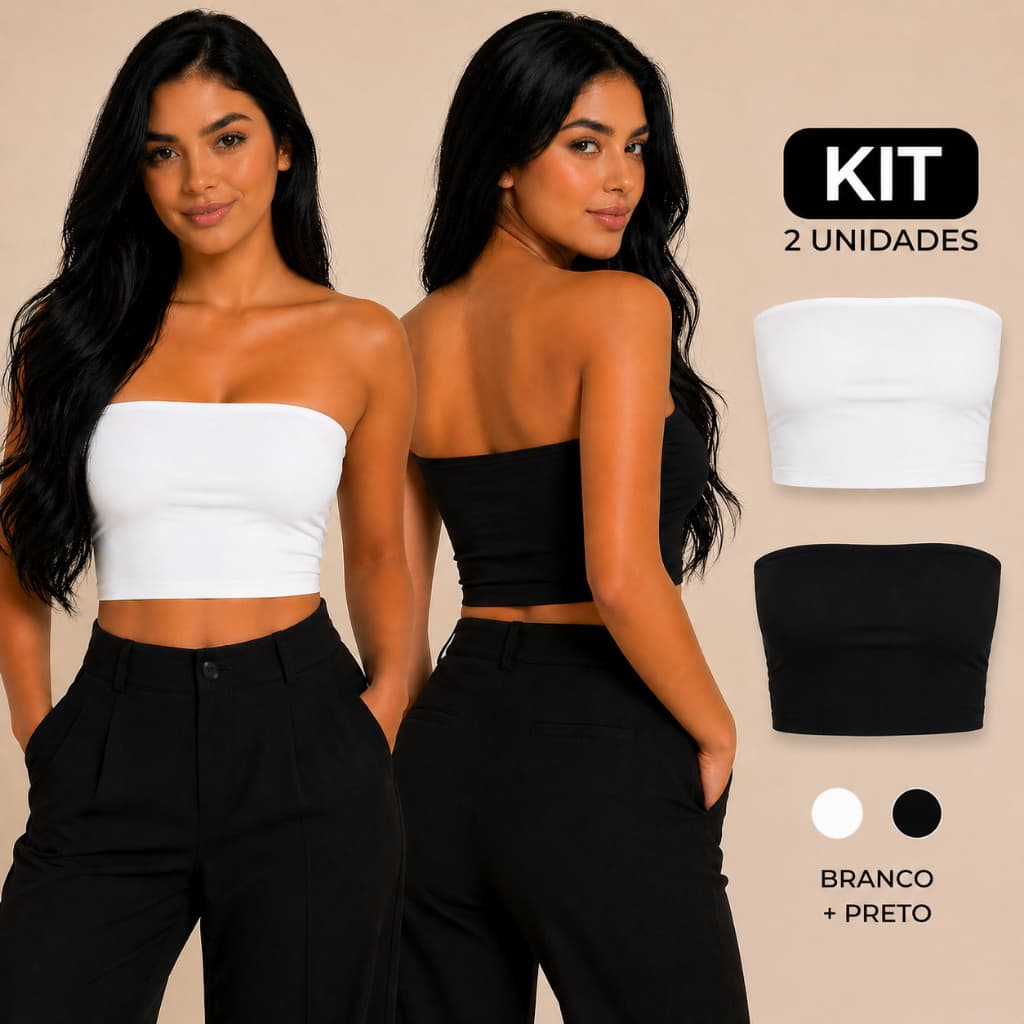 KIT 2 BLUSA FEMININA CROPPED TOP TUBE SUPLEX TOMARA QUE CAIA