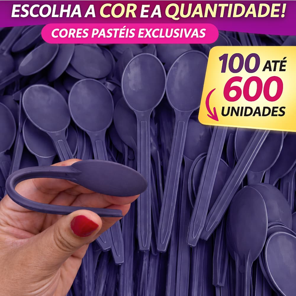 Kit 100~600 Colheres Descartáveis Roxa 13cm Resistentes Flexíveis