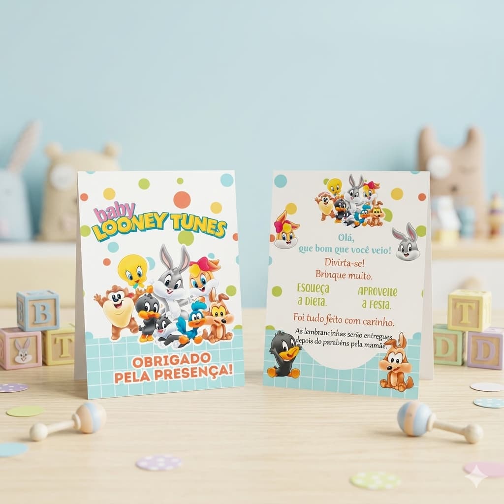 BABT LOONEY TUNES Plaquinha de Agradecimento Centro de Mesa