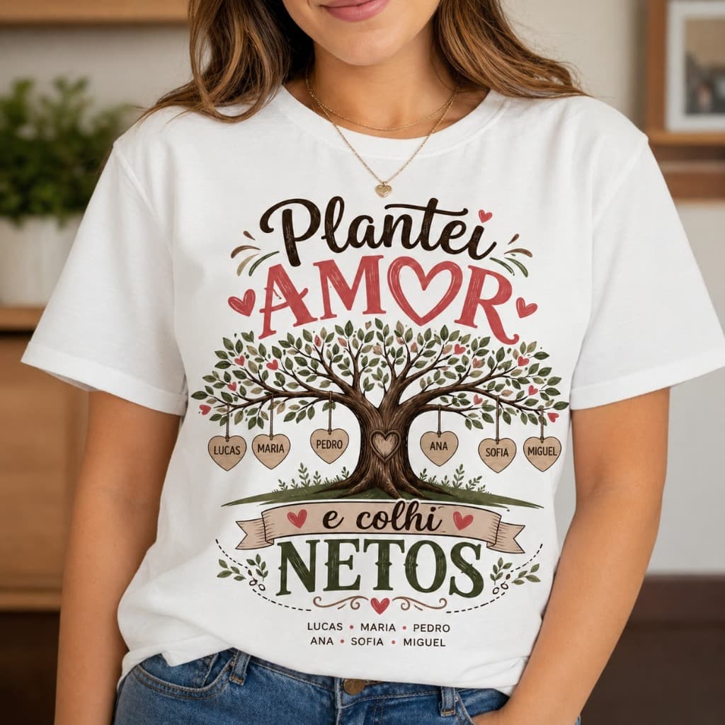T-shirt presente da vovó, plantei amor e colhi netos,