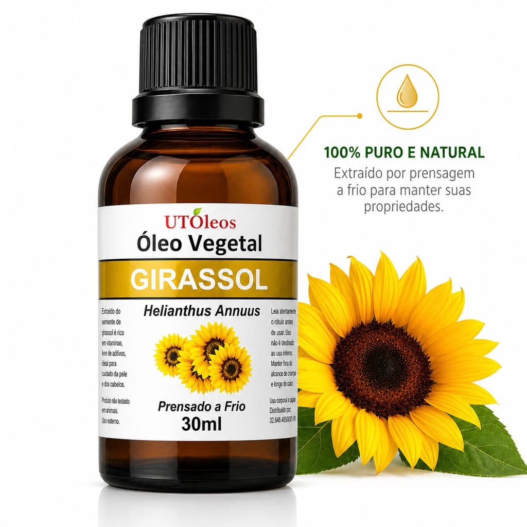 Óleo Vegetal De Girassol 100% Natural Puro 30ml