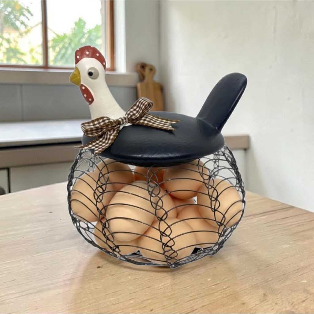 Galinha Com Cesto de Arame Para Ovos Elegance - Preto