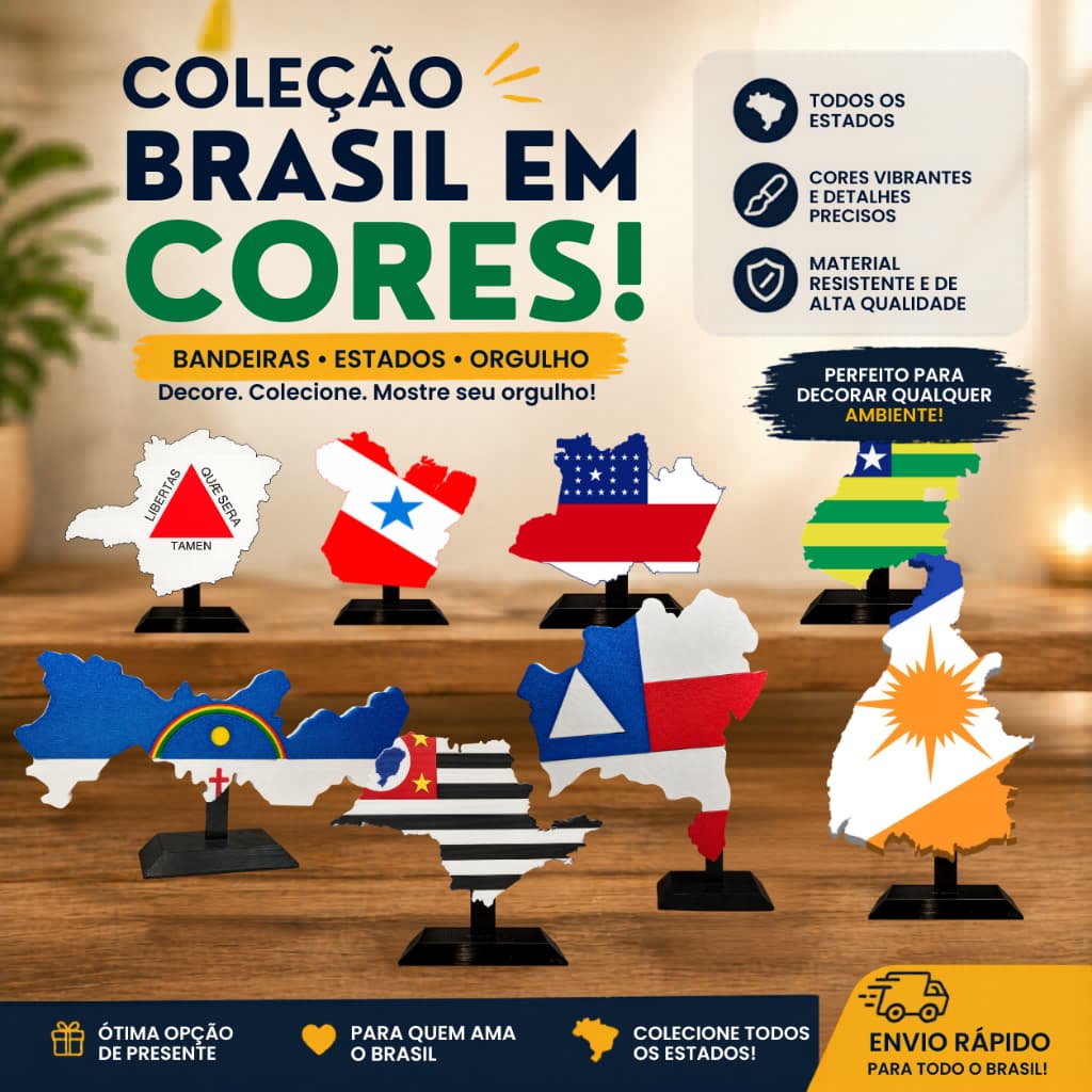 Bandeira Estados Brasileiros Mapa Decorativo Base Mesa Colecionável Presente