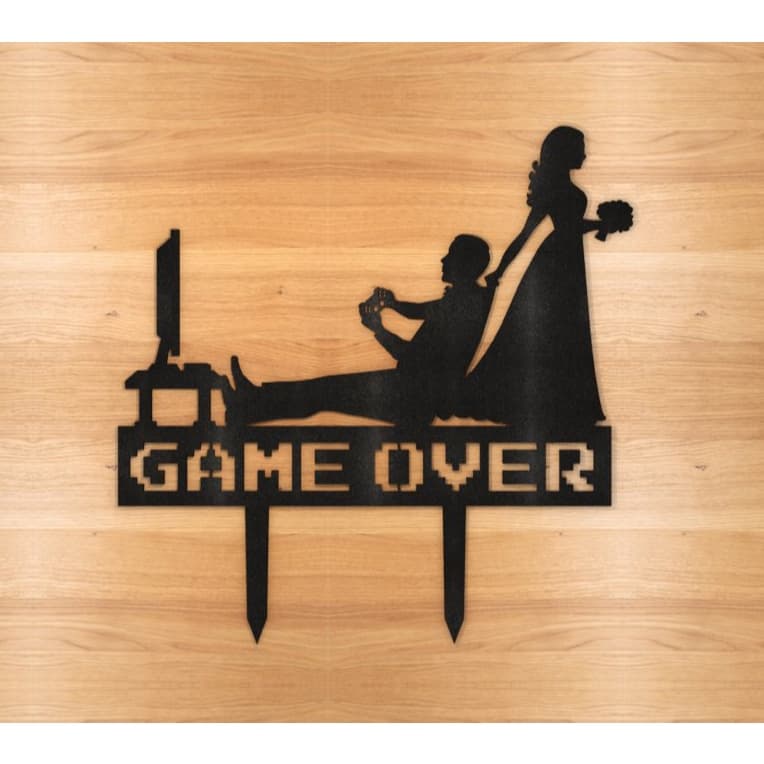 Topo de Bolo Game Over 3D | Casamento e Despedida de Solteiro Geek e Divertido