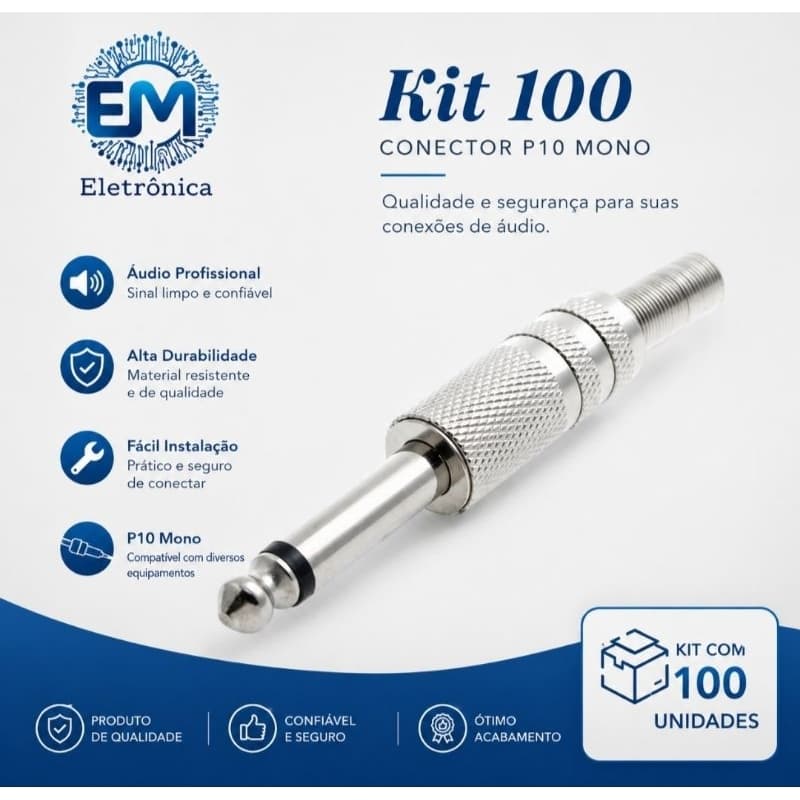 kit 100 Conector P10 Mono Com Mola Oferta