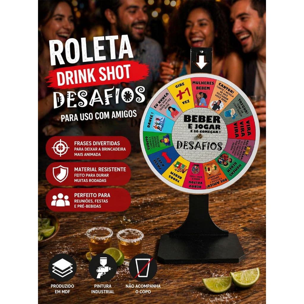 Roleta Drink Shot DESAFIOS Festa Balada Amigos Bebidas Game Jogos
