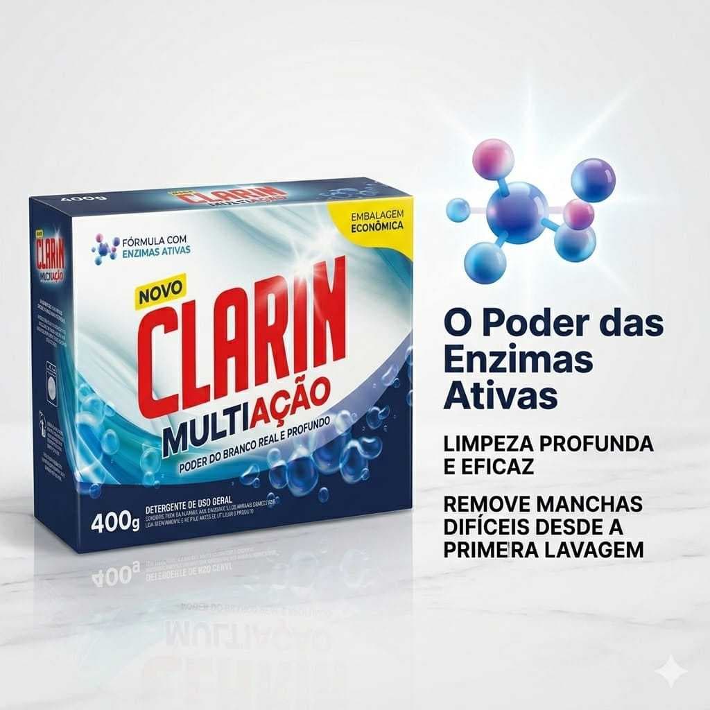 Sabão em Pó Clarin Multiação 1.600g e 400g Lava Roupas Com Enzimas Ativas.