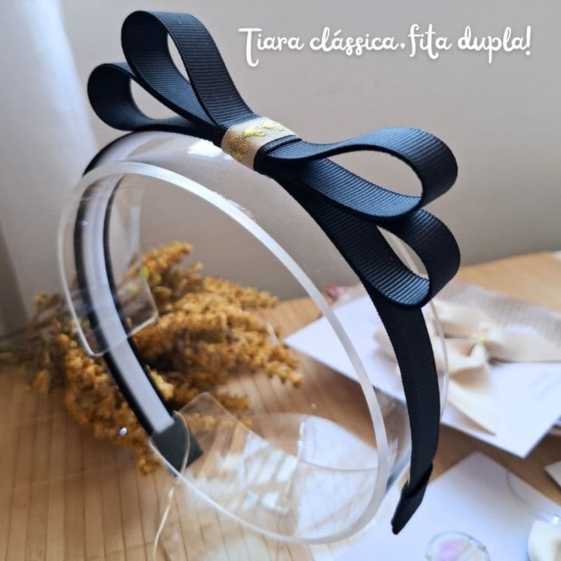 Tiara arco infantil resistente com laço preta Laço de cabelo infantil preto offwhite