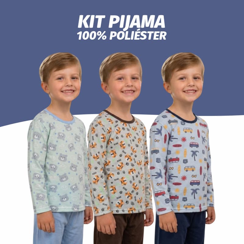 Kit Pijama Juvenil Inverno Roupa Dormir Comprida Menino Tamanho 2 ao 16 Anos