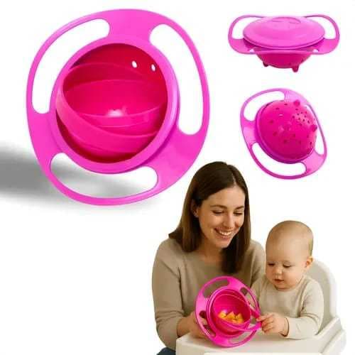 Prato Infantil 360° Antivazamento Giratório Mágico Não Derrama Refeição Bebê Antiqueda