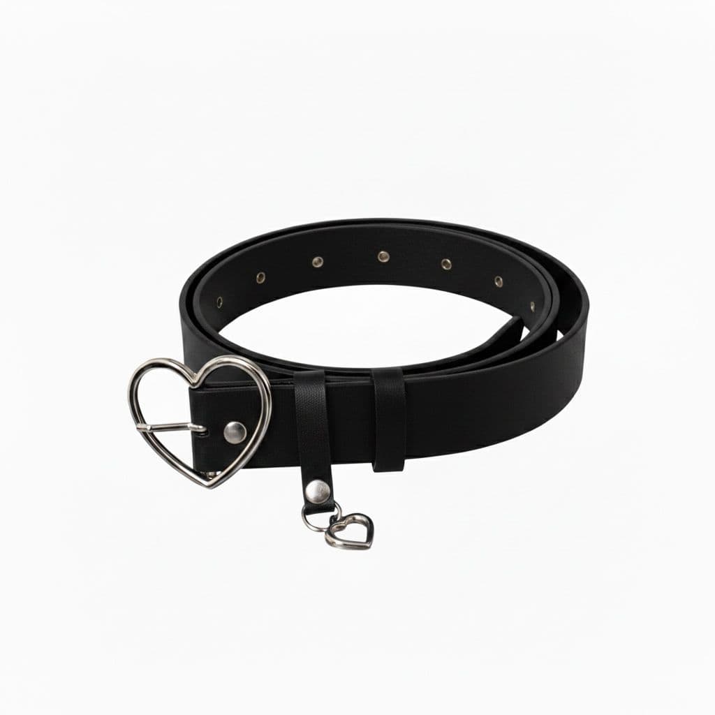 Cinto Feminino Da Moda Elegante Couro Sintético Elegante Fivela Prata Ajustável Coração Com Pingente - Iris