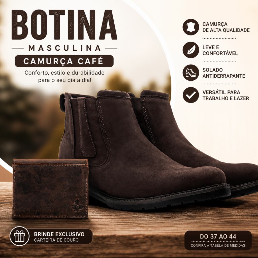 Bota Masculina Chelsea Camurça Confortável sola borracha Botina Casual + Carteira de Couro de Brinde
