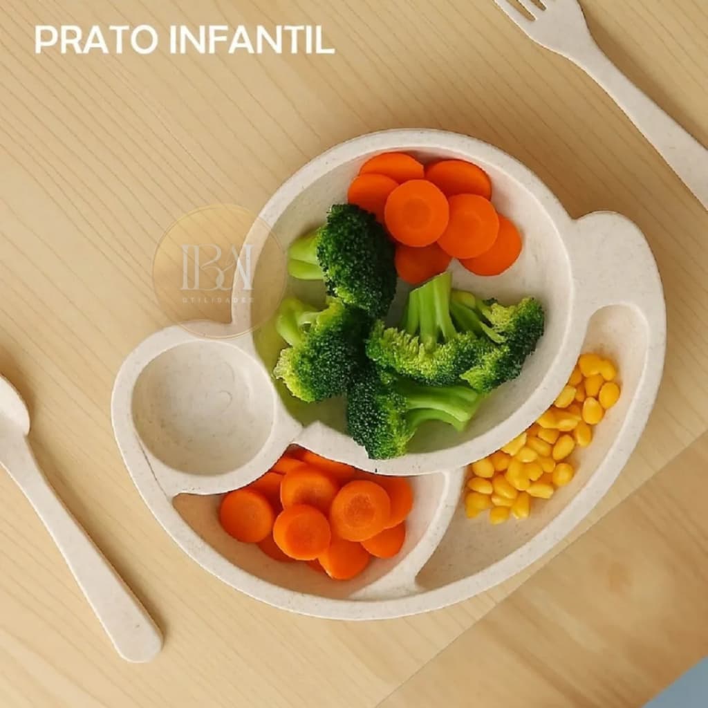 Kit introdução Alimentar Bebê  - Completo com Prato, Colher e Garfo. Seguro e Fácil de limpar.