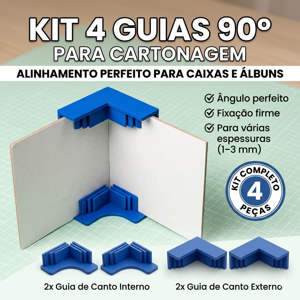 Kit 4 Guias de Canto 90° para Cartonagem | Alinhamento Perfeito Caixas e Encadernação