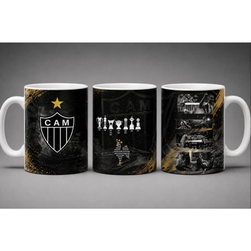 Caneca Atlético Mineiro CAM Preta Dourada Personalizada 325ml Presente Torcedor