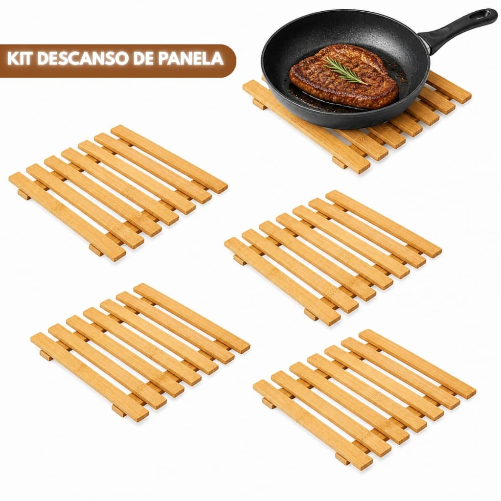 Kit 2/3/4 Descanso de Panela de Bambu Ecológico Apoio de Panela Quente Mesa Posta