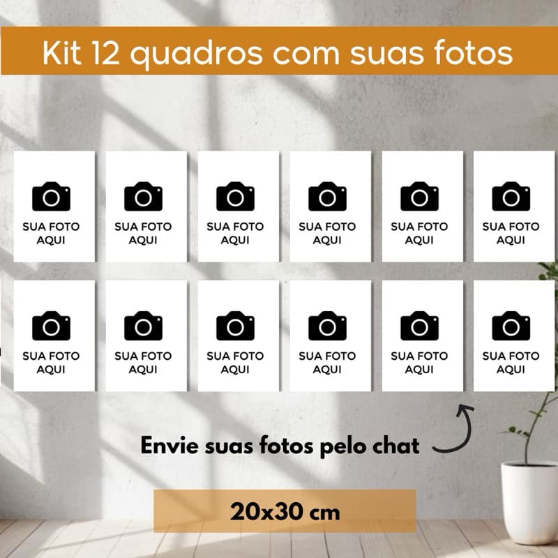 Kit com 12 quadros decorativos 20x30 mural de fotos para parede sala casa quarto familia personalizado envie sua foto