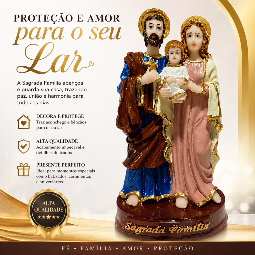 Sagrada Família Estátua Religiosa 13cm Decorativa Proteção Amor e Fé