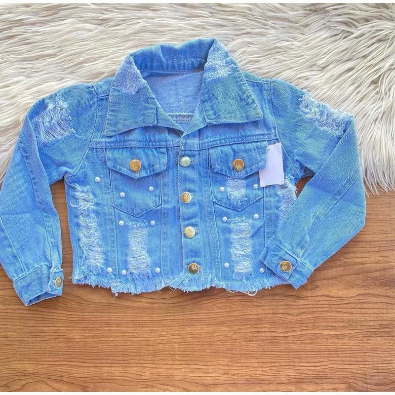 Jaqueta Jeans Pérola Infantil 2 ao 8 Anos Menina Moda Blogueirinha