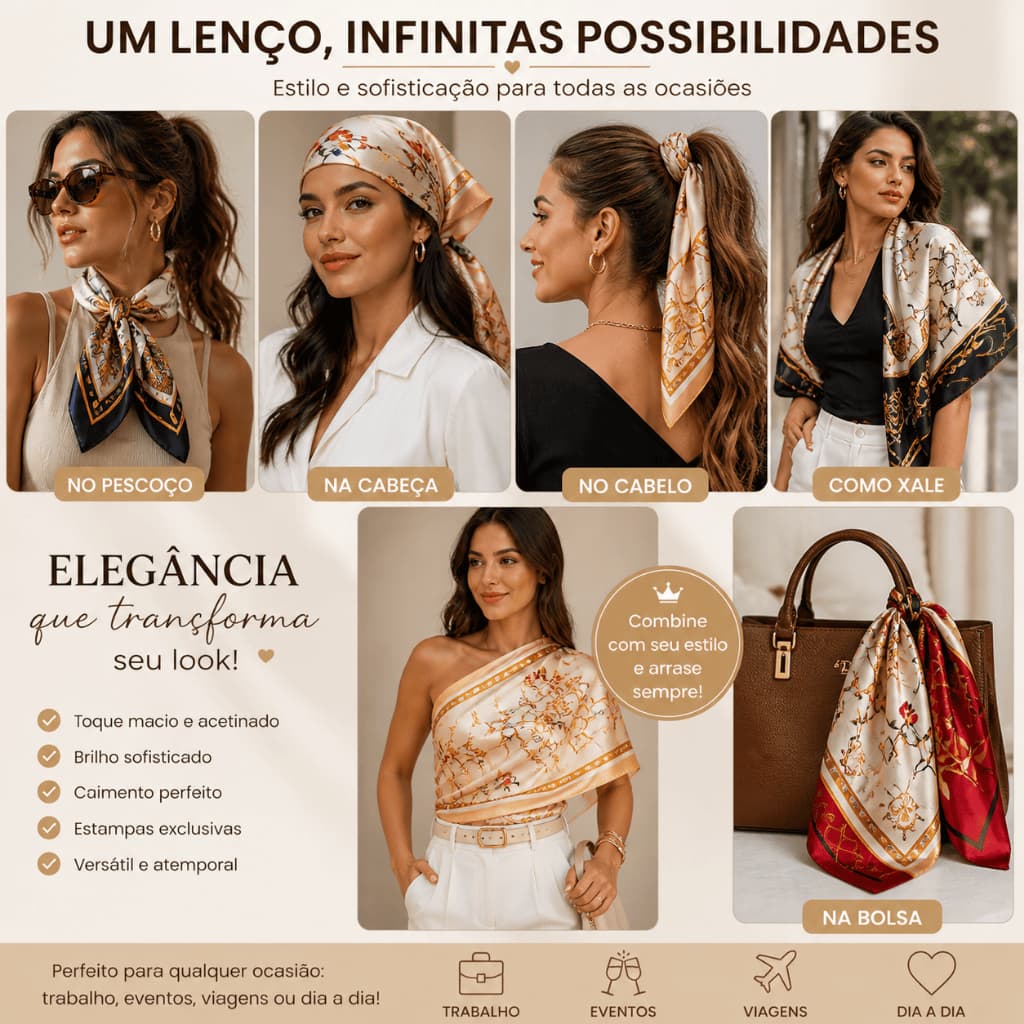 Lenço de Cetim 90x90 Feminino Acessorio Encharpe Estampas Lindas e Aleatórias | Moda Cabeça, Pescoço e Praia Bandana