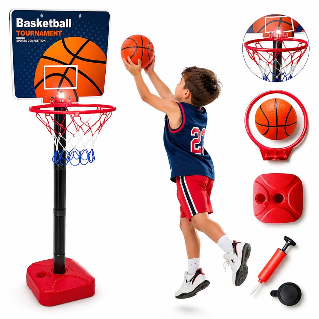 Jogo de Basquete Infantil com Cesta Ajustável, Bola e Inflador – Brinquedo Esportivo para Crianças