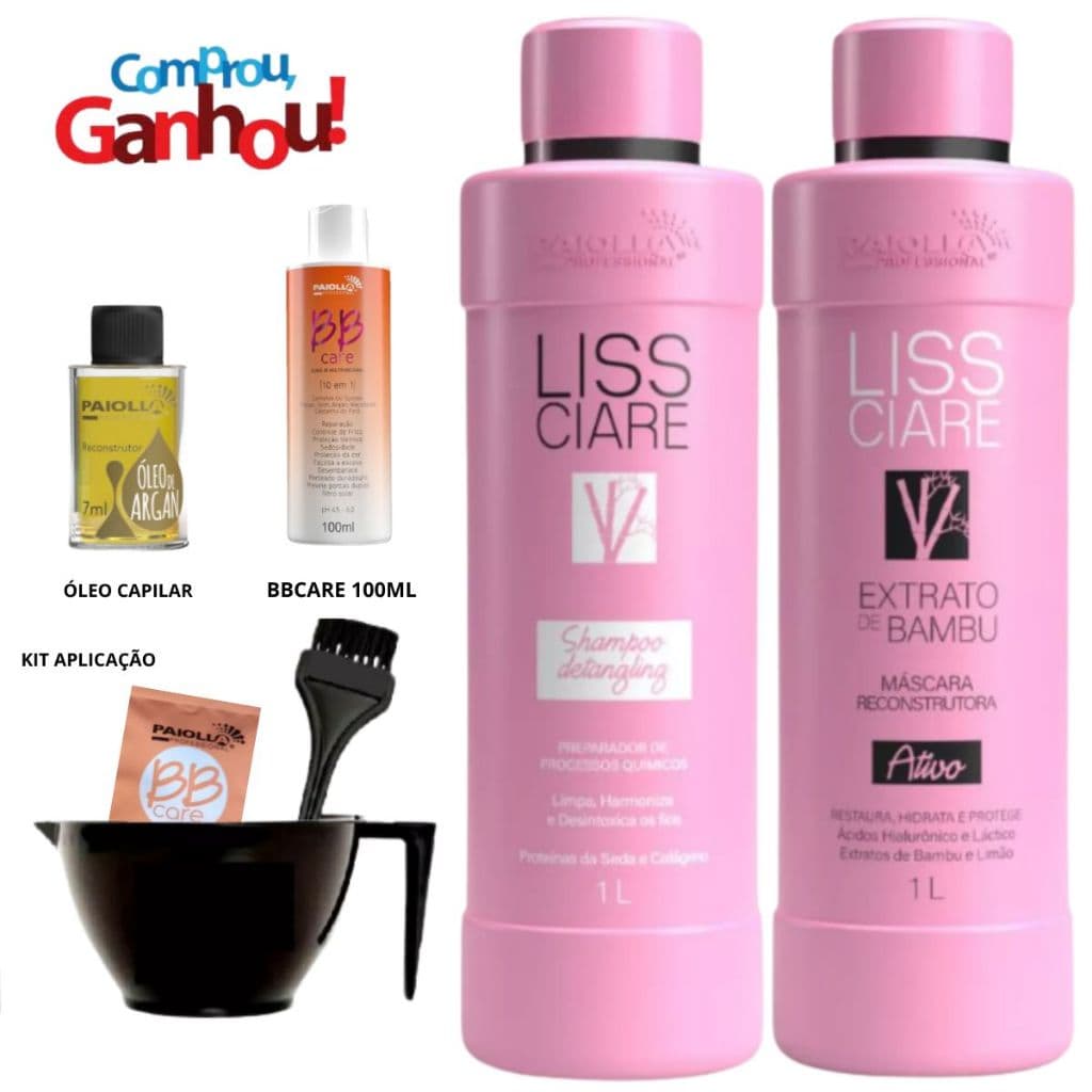 Paiolla Bambu Liss Ciare 2x1 Litro + BB Care 100ml + Kit aplicação + Oleo capilar
