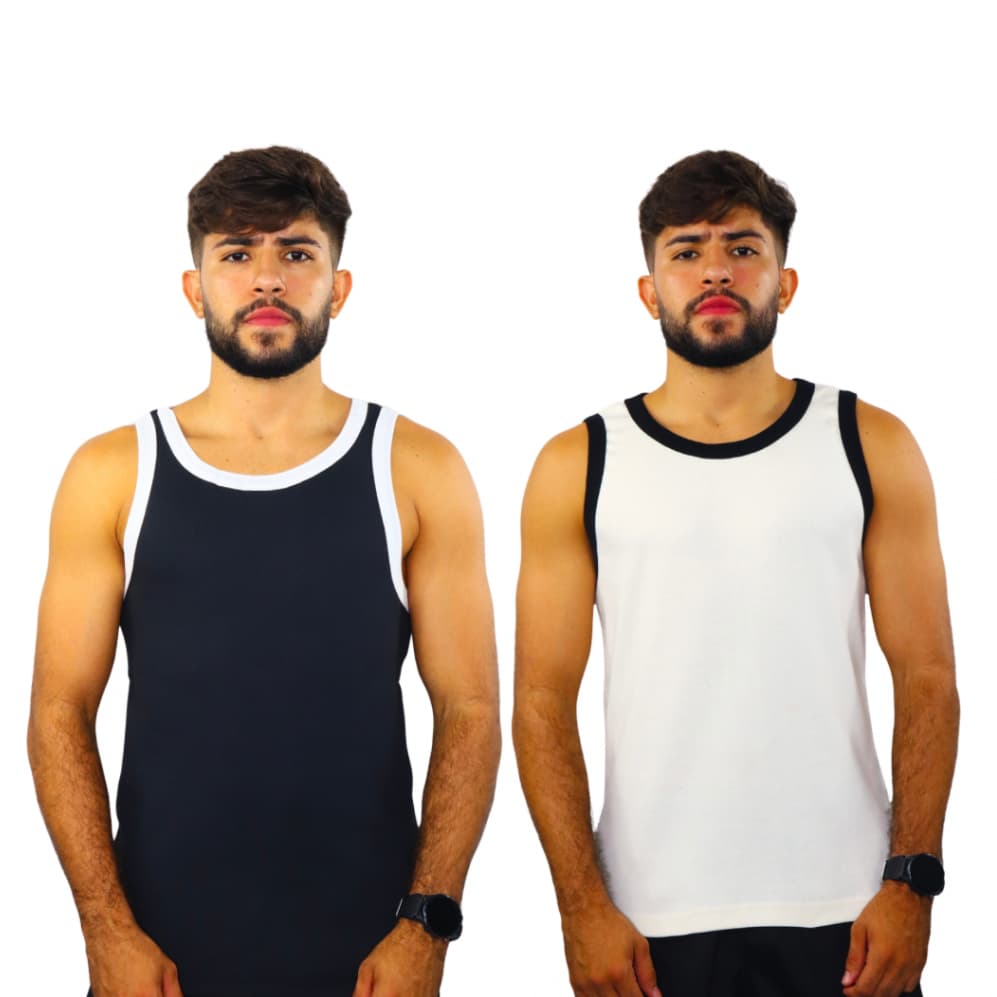 Kit 2 Regatas Masculina Bicolor Para Academia Blusa Básica | Dia a Dia | Leve Confortável