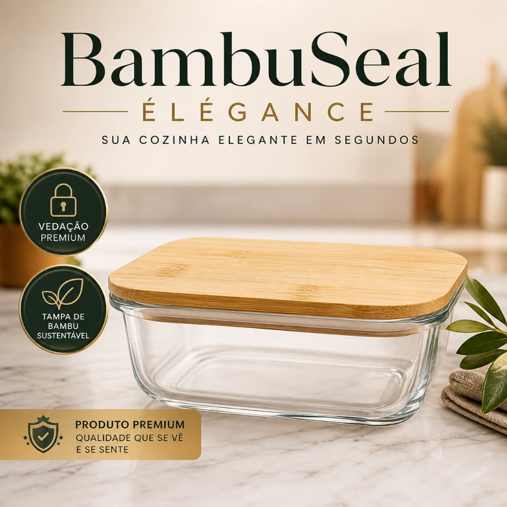 Pote Hermético de Vidro 600ml com Tampa de Bambu | Vedação Hermética, Organizador de Cozinha, Conserva Alimentos Frescos