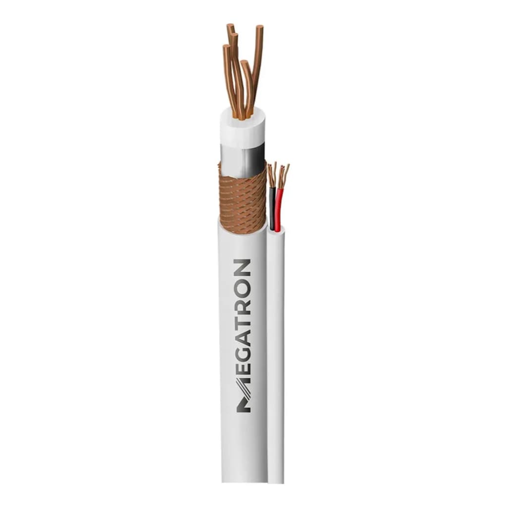 Cabo Coaxial 4mm Megatron 100m + Bip 2x26 Dupla Blindagem HD Branco CFTV Alta Qualidade Int/Ext